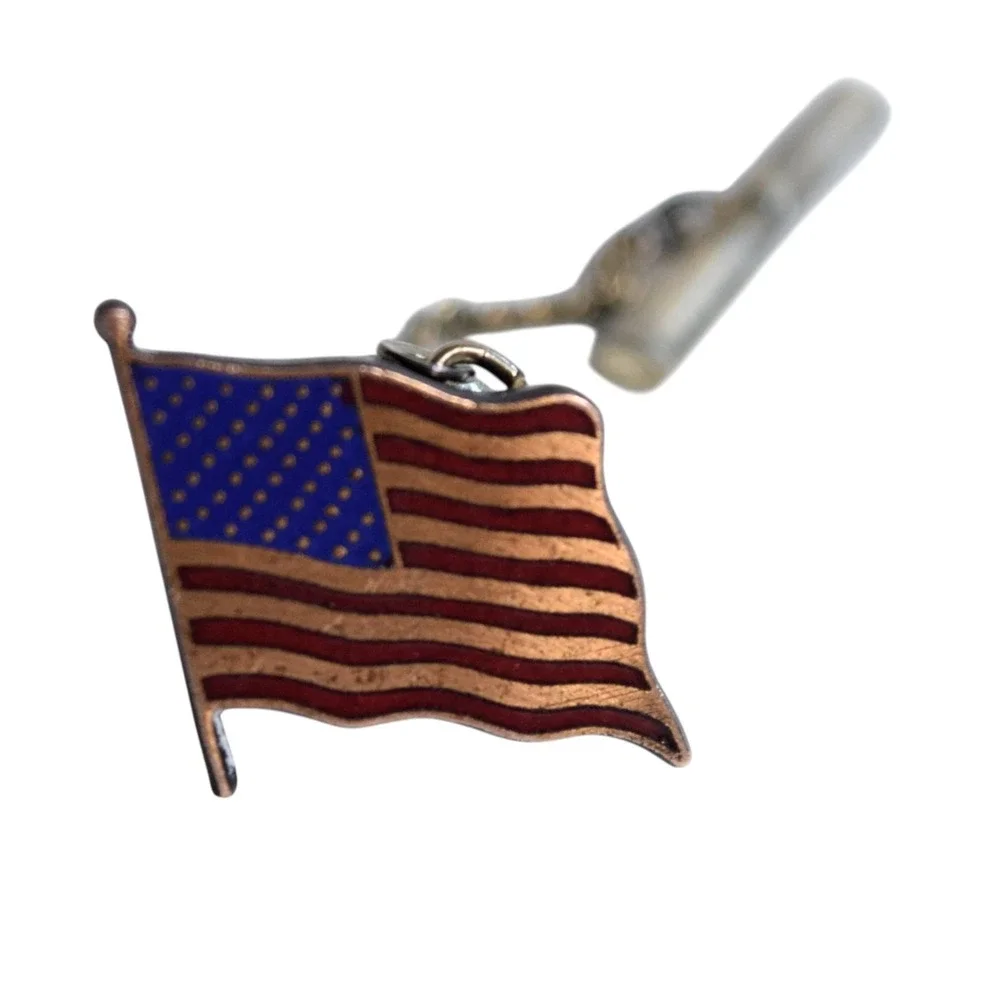 Vintage USA American Flag Tie Tack Pin with Chain T-Bar Patriotic Men's Jewelry